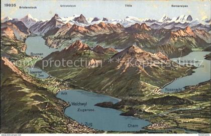 Zugersee mit Vierwaldstaettersee Panoramakarte