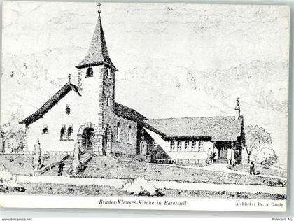 8344 Bäretswil Künstlerkarte Bruder-Klausen-Kirche Zeichnung sign. Gauon... - 10664495