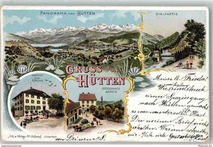 8825 Hütten 1899 Lithographie Sihlpartie Gasthaus Zur Krone Dependance B... - 13616141