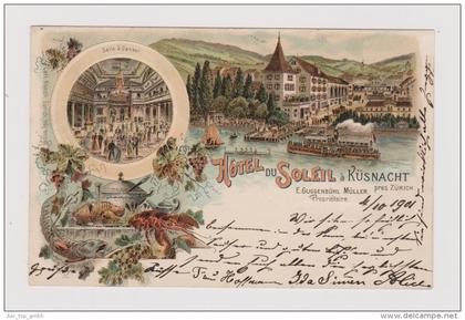 AK ZH KÜSNACHT Hotel du Soleil 1901-10-04 Küsnacht Litho Künzli