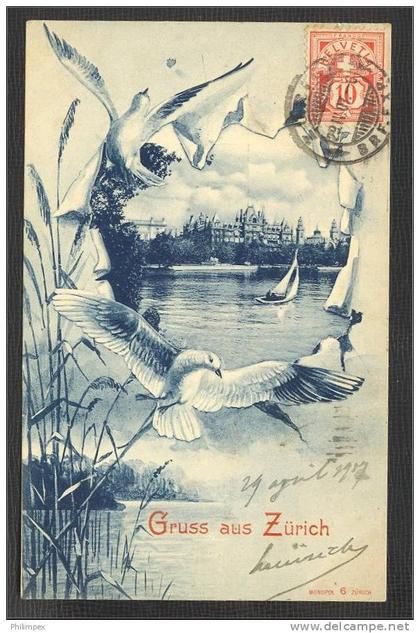ZUERICH, Seelandschaft im  Rahmen, Hochformat, gelaufen