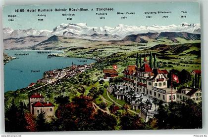 8803 Rüschlikon 1912 - Hotel Kurhaus Belvoir Zürichsee Fahne Fabrik Berg... - 13938122