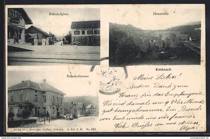 AK Embrach, Bahnhofplatz mit Restaurant Bahnhof, Haumühle