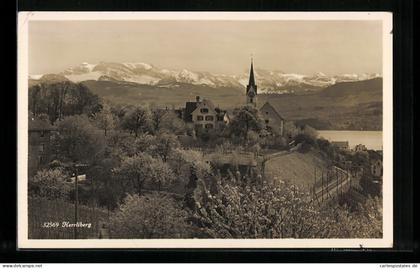AK Herrliberg, Blick auf die Kapelle gegen die Alpen