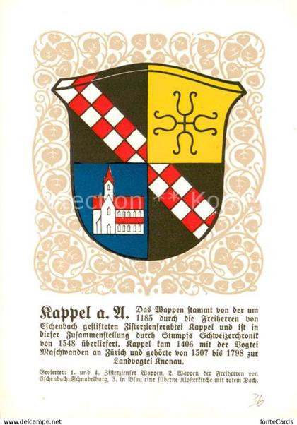 Kappel Albis Stadtwappen geviertelt Zisterzienser Wappen Wappen der Freiherren v