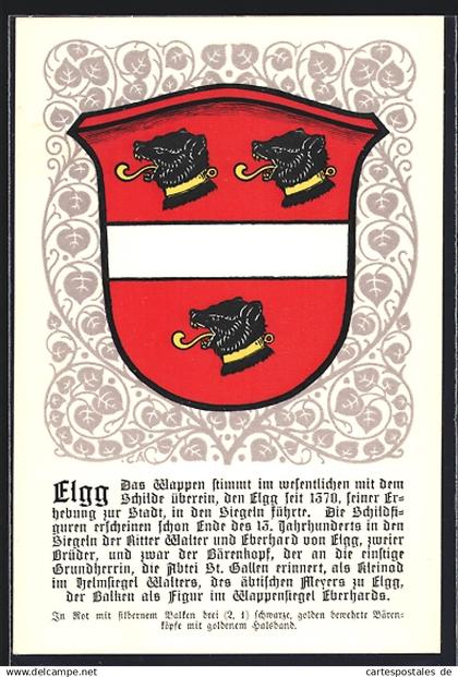 Künstler-AK Elgg, Wappen mit drei schwarzen Bären
