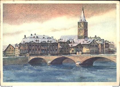 Zuerich St Peterskirche mit Meise und Helmhausbruecke
