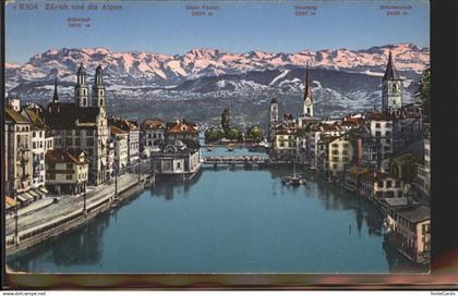 Zuerich Stadt See Bruecken Alpen