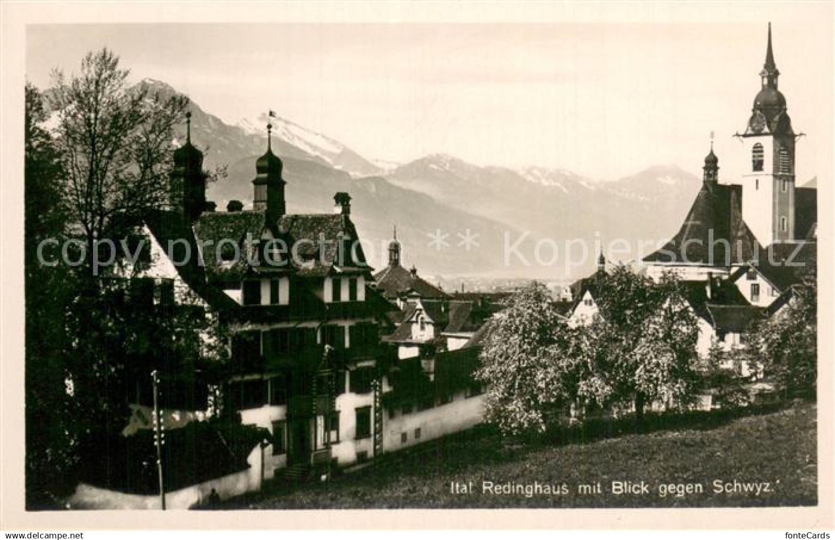 Schwyz SZ Ital Redinghaus mit Kirche