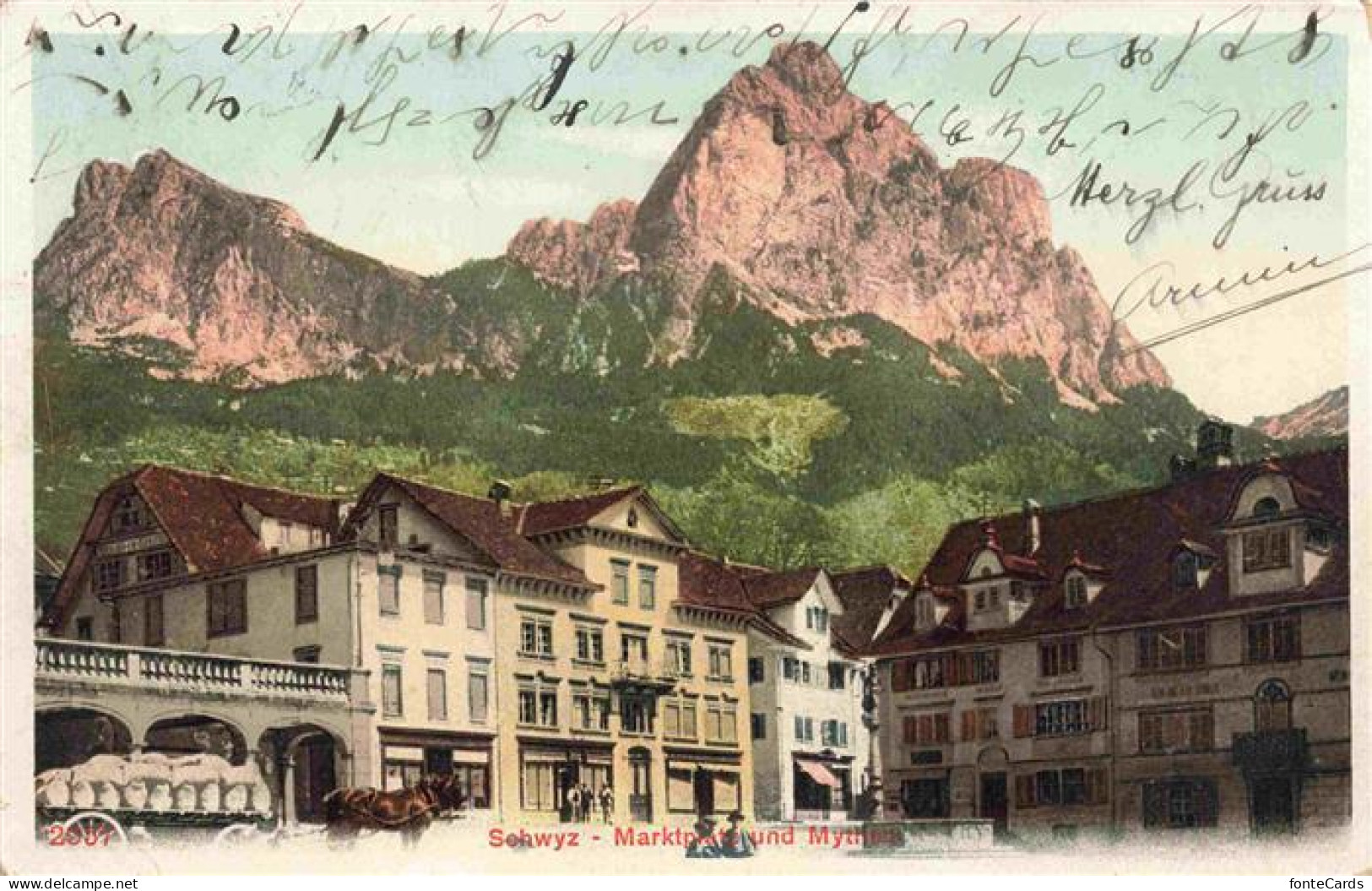 Schwyz SZ Marktplatz und Mythen