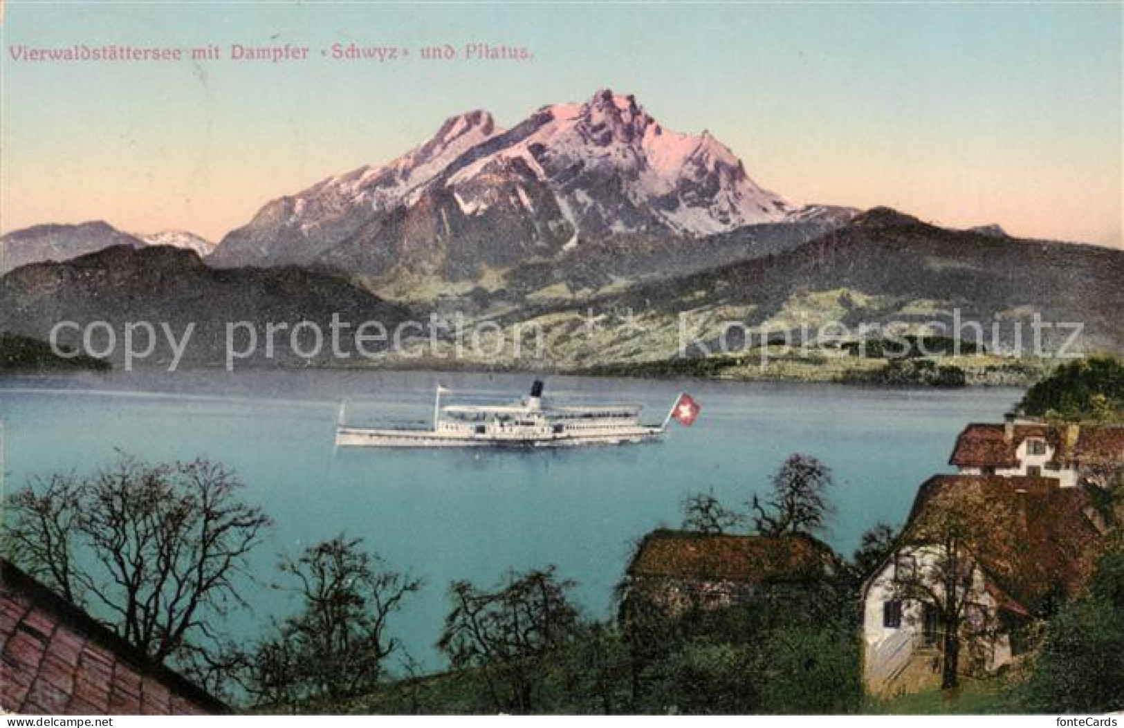 Schwyz SZ Vierwaldstaettersee mit Dampfer Schwyz und Pilatus
