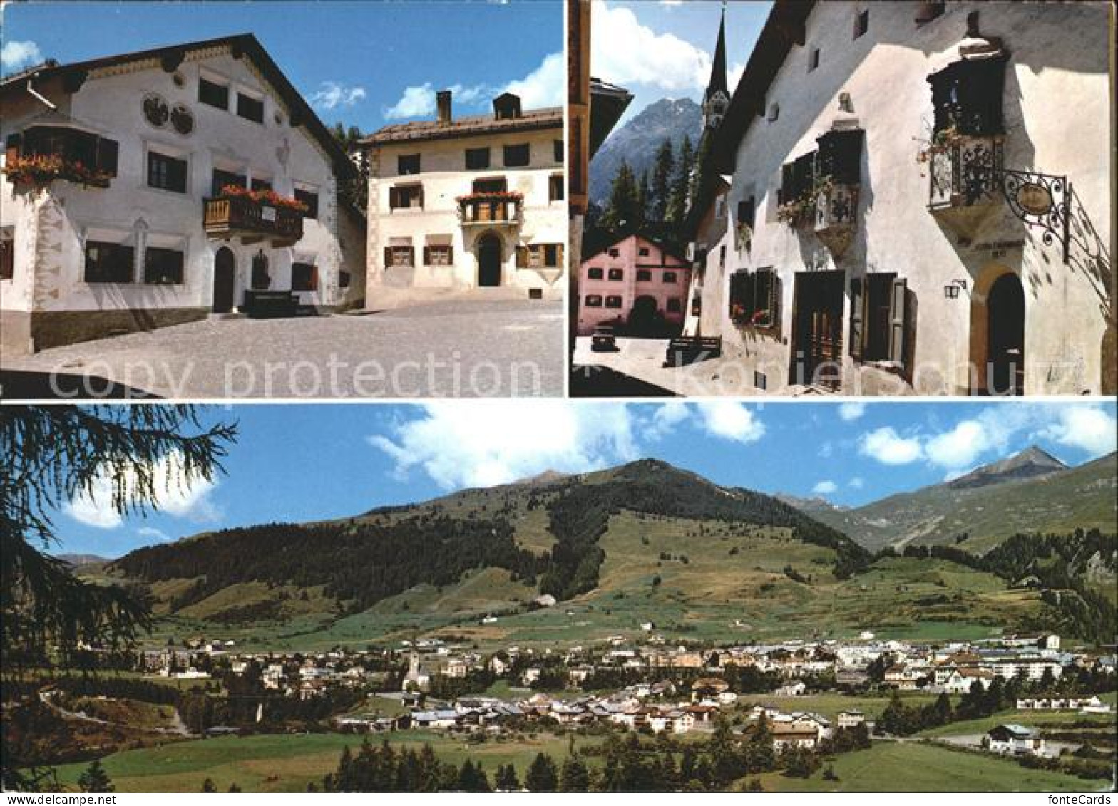 Scuol Tarasp Vulpera Dorfplatz Scuol Panorama