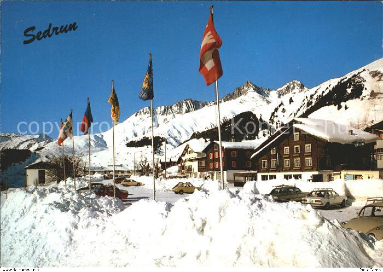 Sedrun Tujetsch Ortsansicht Fahne