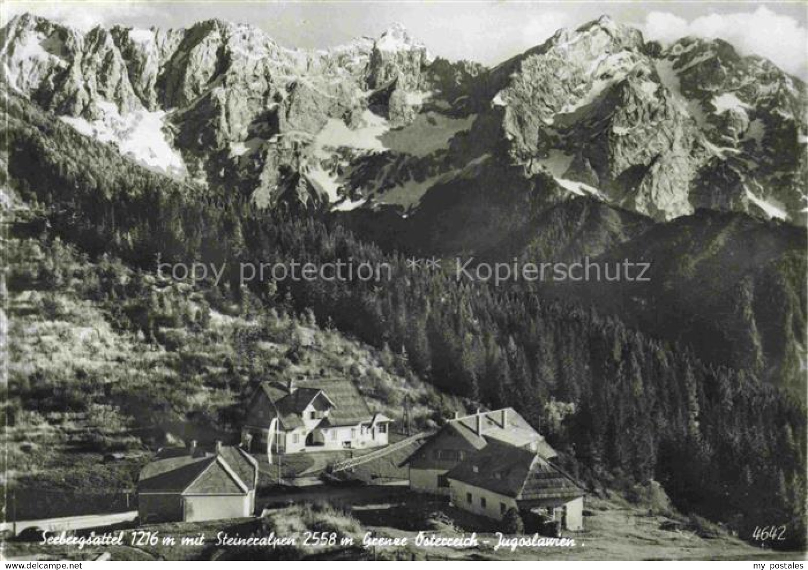 Seebergsattel 1216m Voelkermarkt Kaernten AT mit Steineralpen Grenze oesterreich