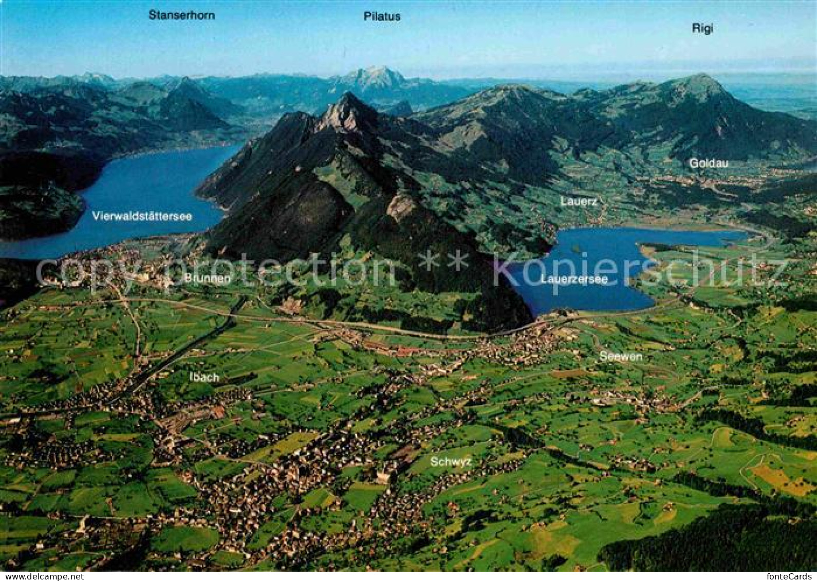Seewen SZ Lauerz Fliegeraufnahme Vierwaldstaettersee und Lauerzersee