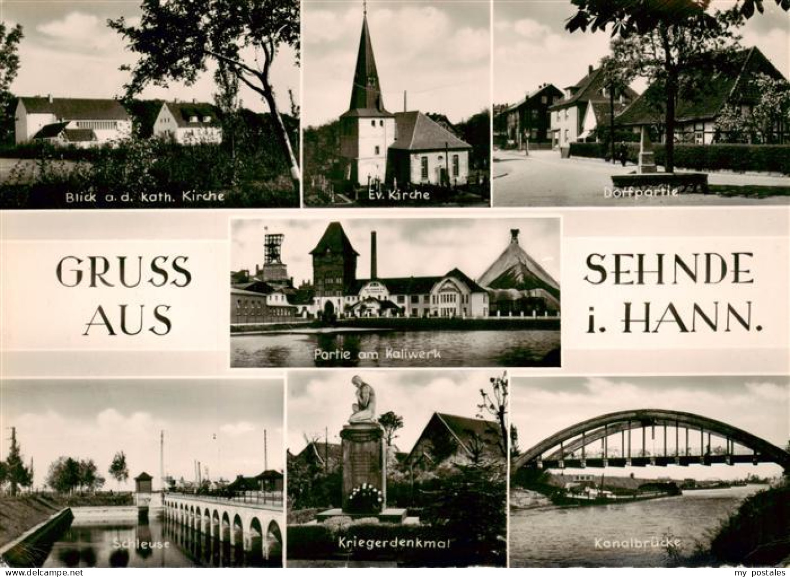 Sehnde Motiv mit Kirche Dorfpartie Kaliwerk Schleuse Kriegerdenkmal Kanalbruecke