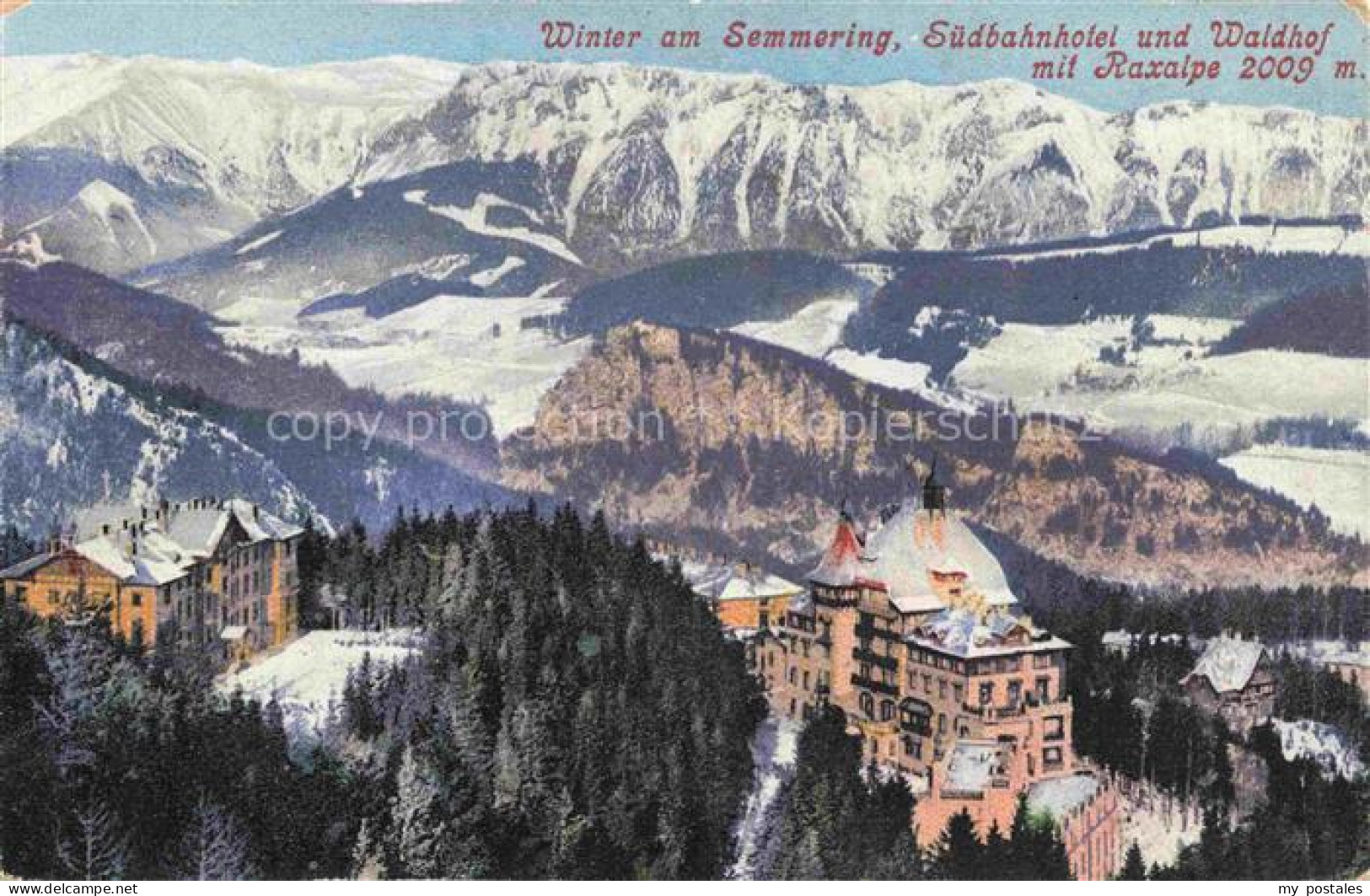 Semmering Niederoesterreich Winter am Semmering Suedbahnhotel und Waldhof mit Ra
