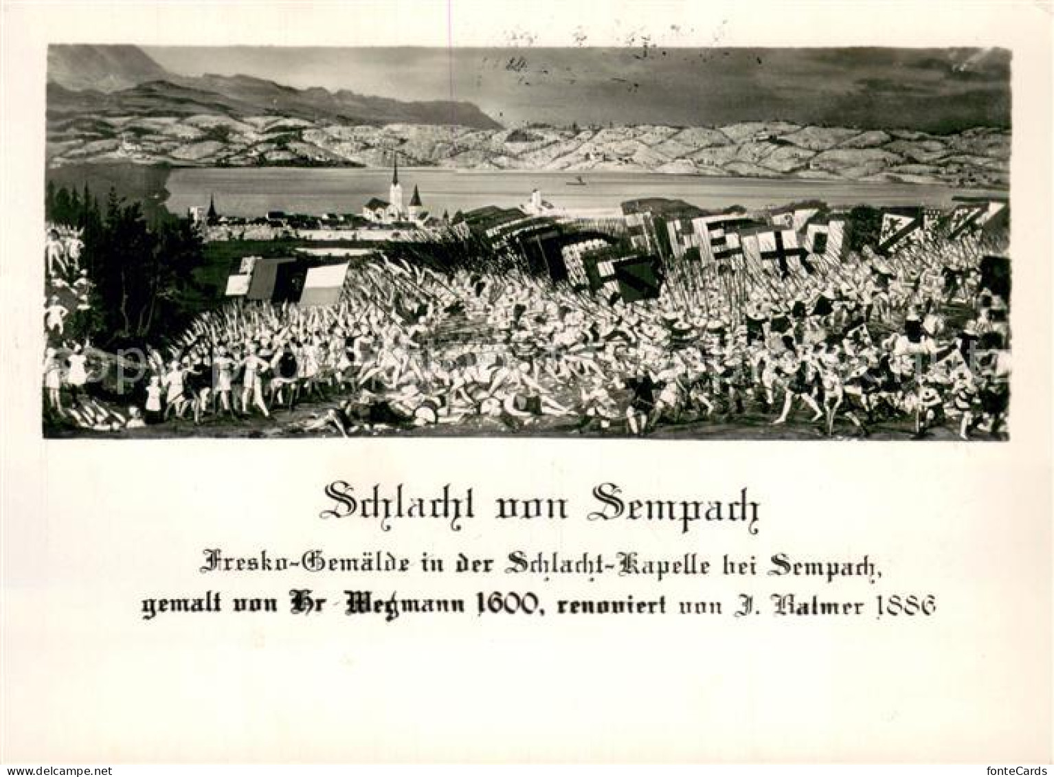 Sempach LU Schlacht um Sempach Fresko Gemaelde Kuenstlerkarte