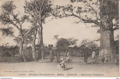 Sénégal CPA Dakar quartier indigène oblit. et timbre Gabon