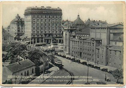 A5864 Belgrade Palais Riunione et theatre nationale avec le monument du prince Michel