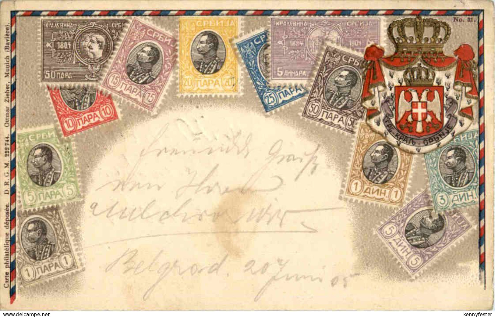 Serbien - Briefmarken - Prägekarte