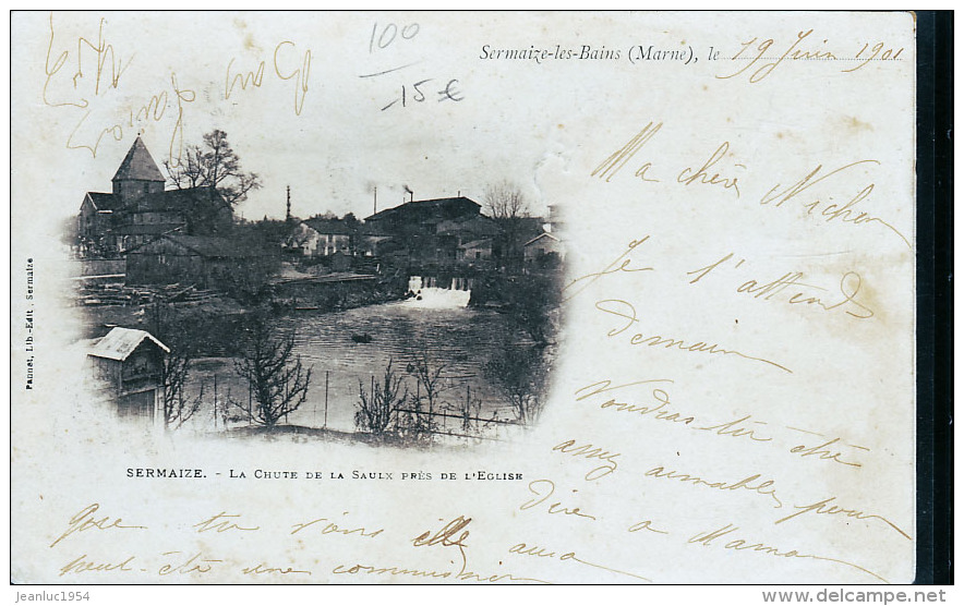 SERMAIZE LES BAINS RARE TIRAGE DE 1899 AFFRANCHISSEMENTS RARES AU DOS