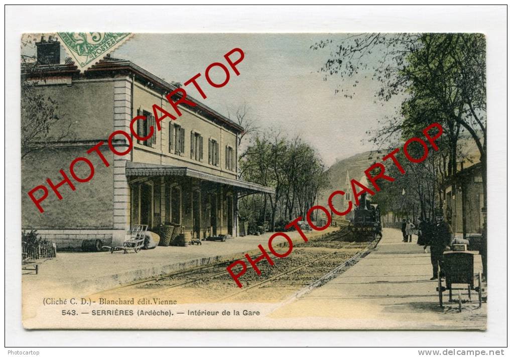 SERRIERES-Interieur de la GARE-TRAIN-1907-