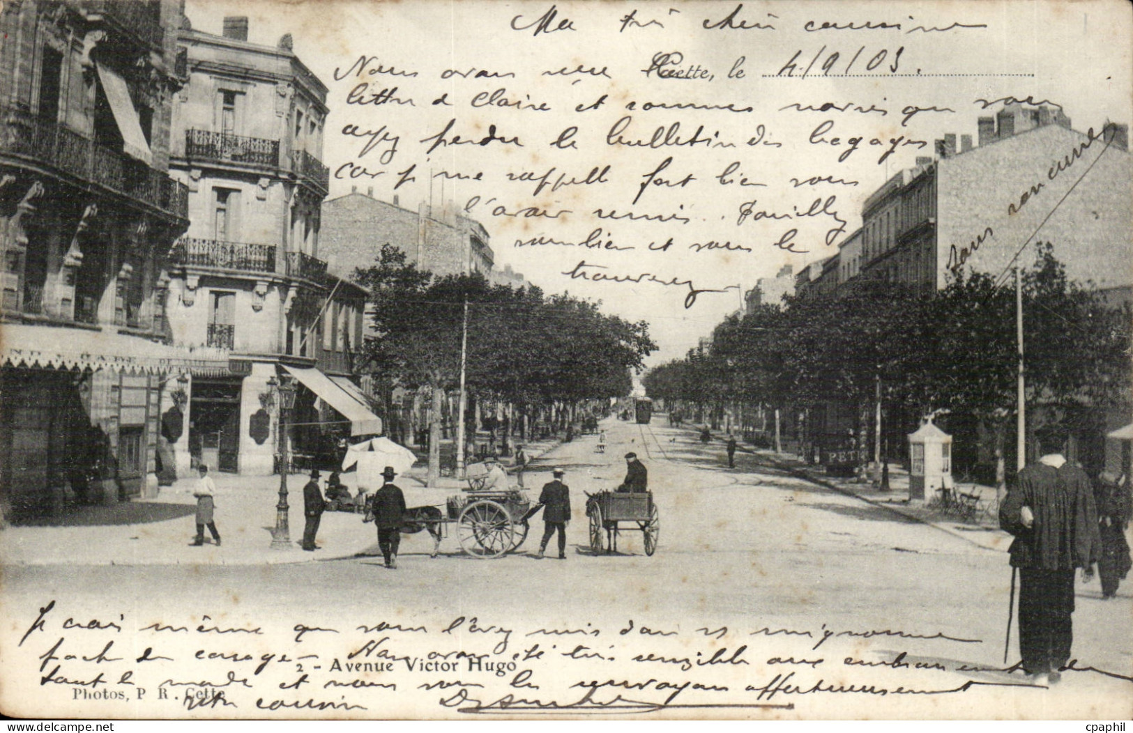 Sete - Cette - 1903 - Avenue Vuctor Hugo - ane - donkey Pauline Miehan - CPA