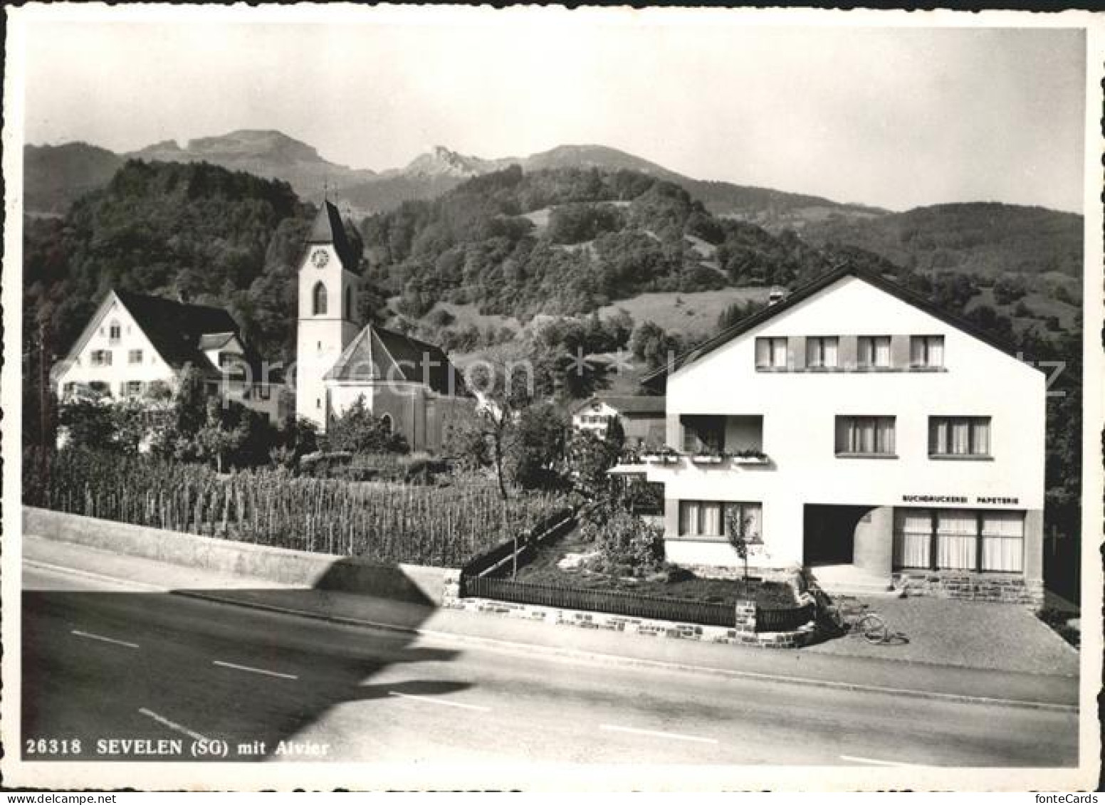 Sevelen Werdenberg Ortsansicht mit Kirche und Alvier