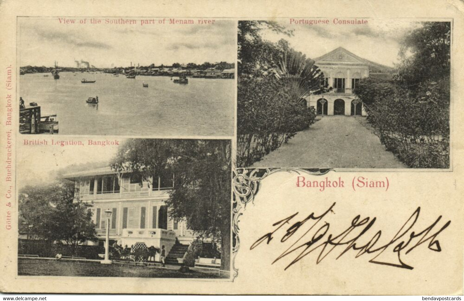 siam thailand, BANGKOK, British Legation, Portuguese Consulate, Menam (1901) Postcard