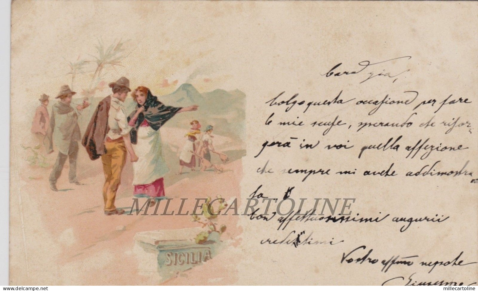 SICILIA: vignetta di lavori al campo 1900