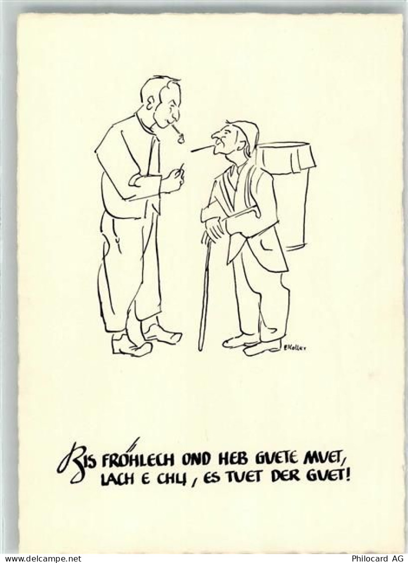 sign. Keller Zeichnung 2 Männer Künstlerkarte Motiv Schweiz KEINE AK - 39700636