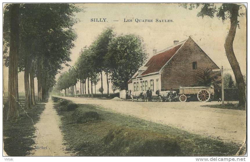 Silly :  Les quatre Saules  (  attelage )   ecrit 1909 avec timbre  (  regarder scan )