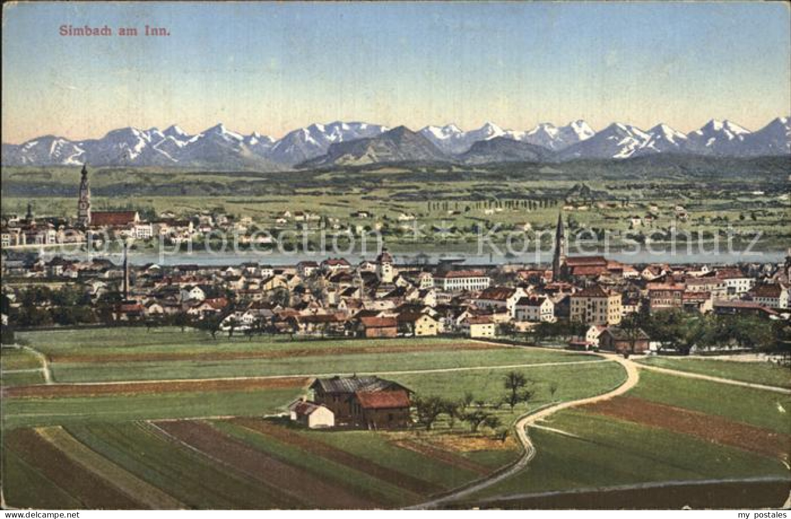 Simbach Inn Fliegeraufnahme mit Alpenkette