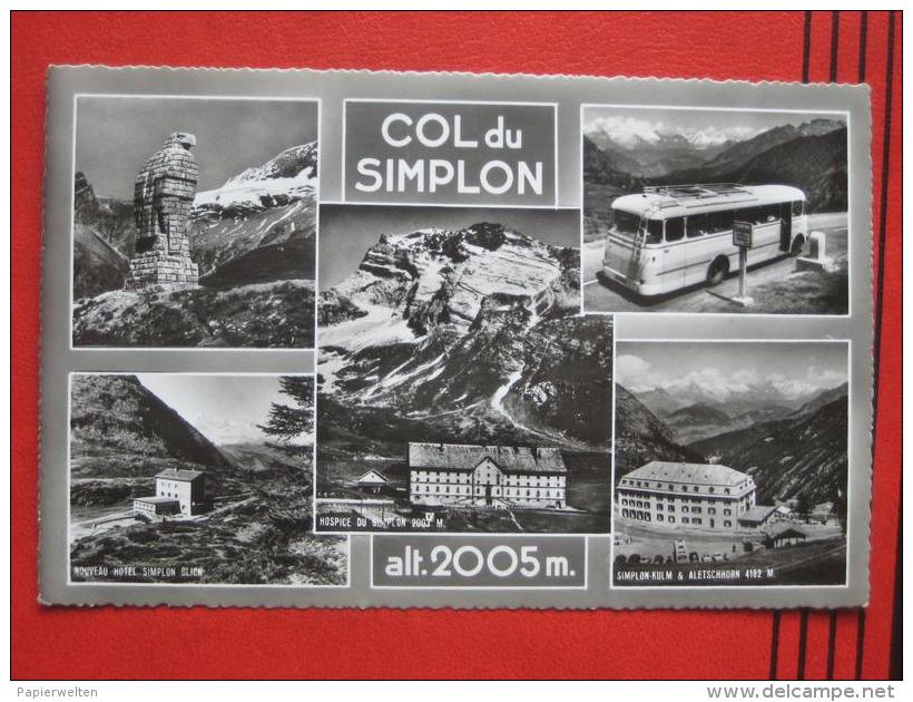 Simplon (VS) - Mehrbildkarte "Col du Simplon" / Autobus, Hotels