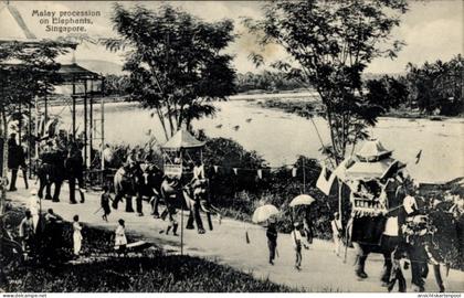 CPA Singapur Singapur, malaiische Prozession auf Elefanten