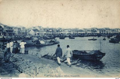 PC SINGAPORE THE SINGAPORE RIVER VINTAGE POSTCARD (b62338)