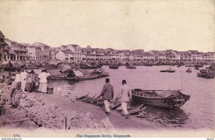 PC SINGAPORE THE SINGAPORE RIVER VINTAGE POSTCARD (b63344)