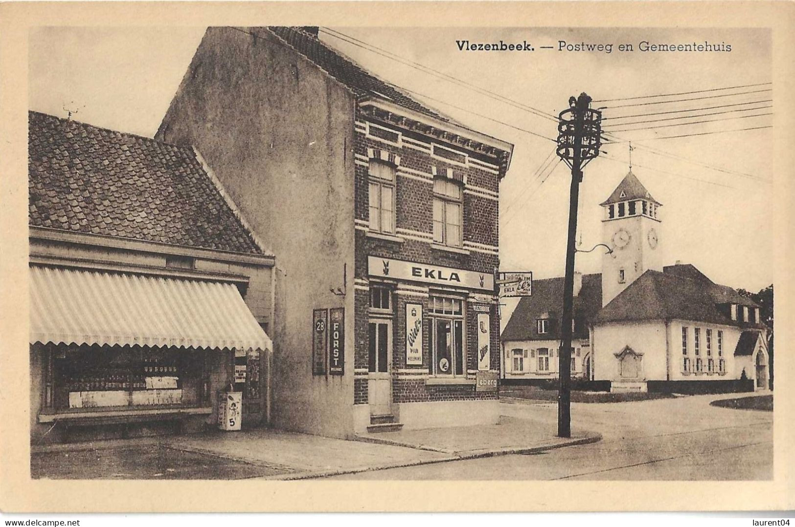 SINT PIETERS LEEUW.  VLEZENBEEK.  POSTWEG EN GEMEENTEHUIS. CAFE. PLAQUES EMAILLEES.