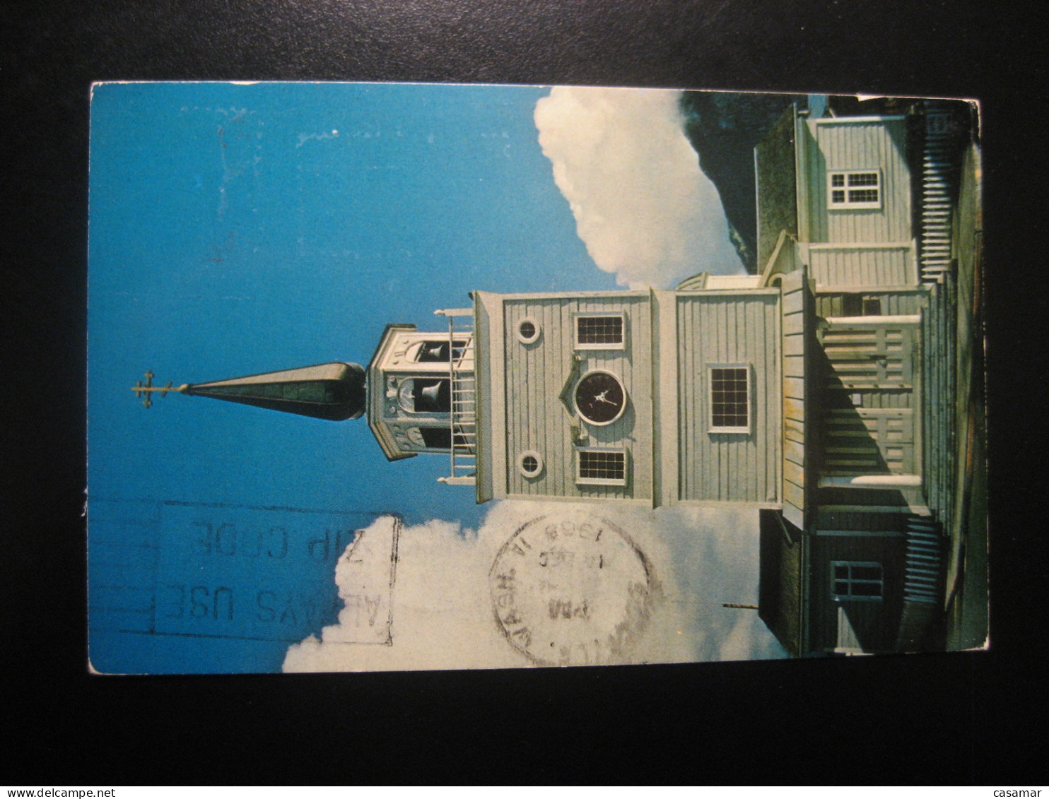 SITKA Alaska St. Michael Russia Orthodox Cathedral clock bell cancel 1968 to Sweden postcard USA