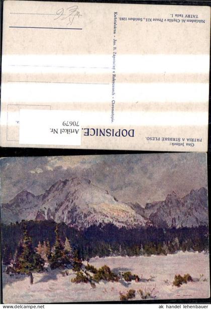 70679,Künstler Ak Cina Jelinek Patria s Strbske Pleso Tschirmer See Bergansicht Winter