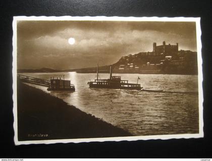 BRATISLAVA river boat castle postcard CZECHOSLOVAKIA Slovakia
