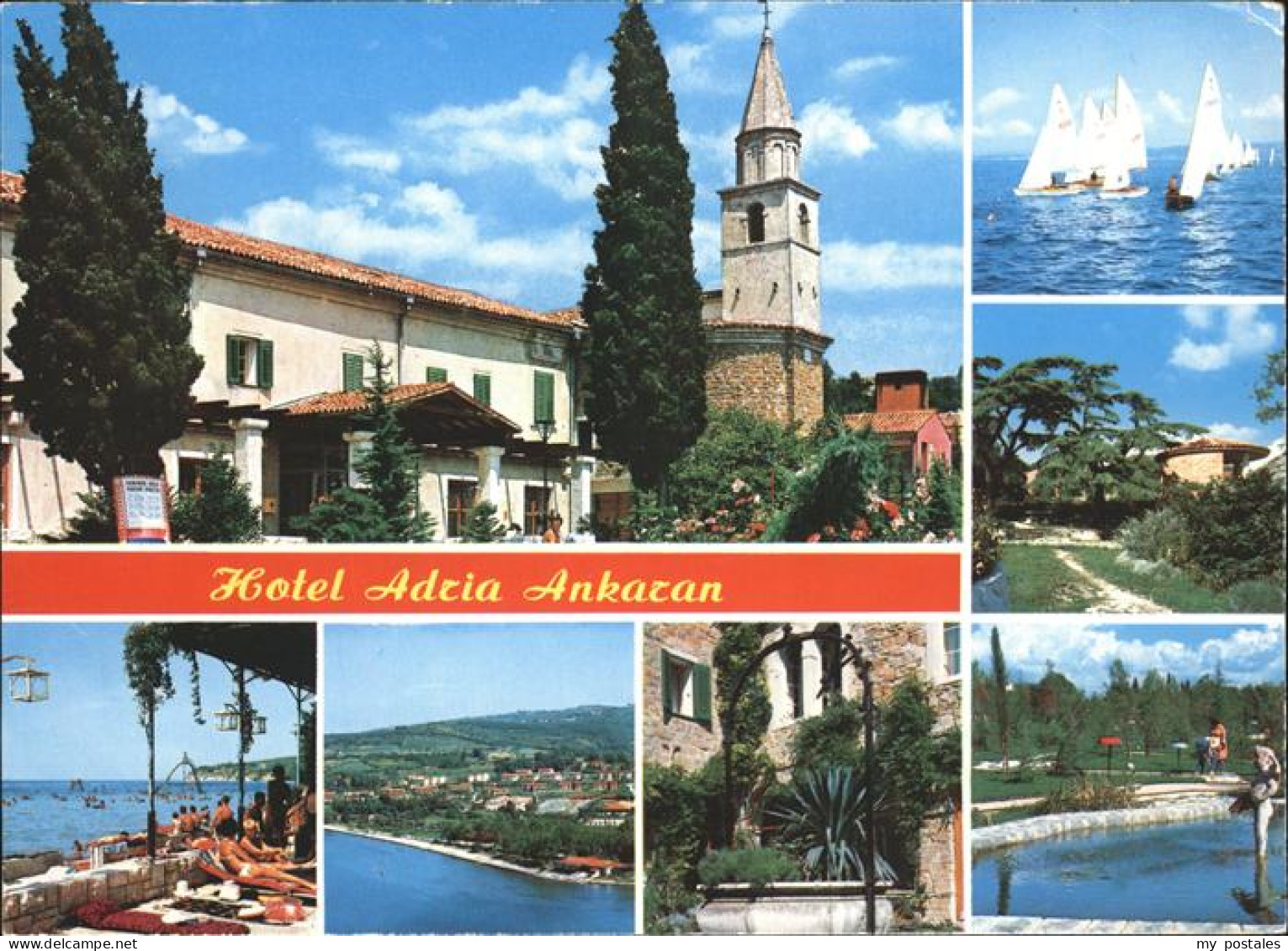 Slowenien Hotel Adria Kirche Terrasse Segelboot Minigolf