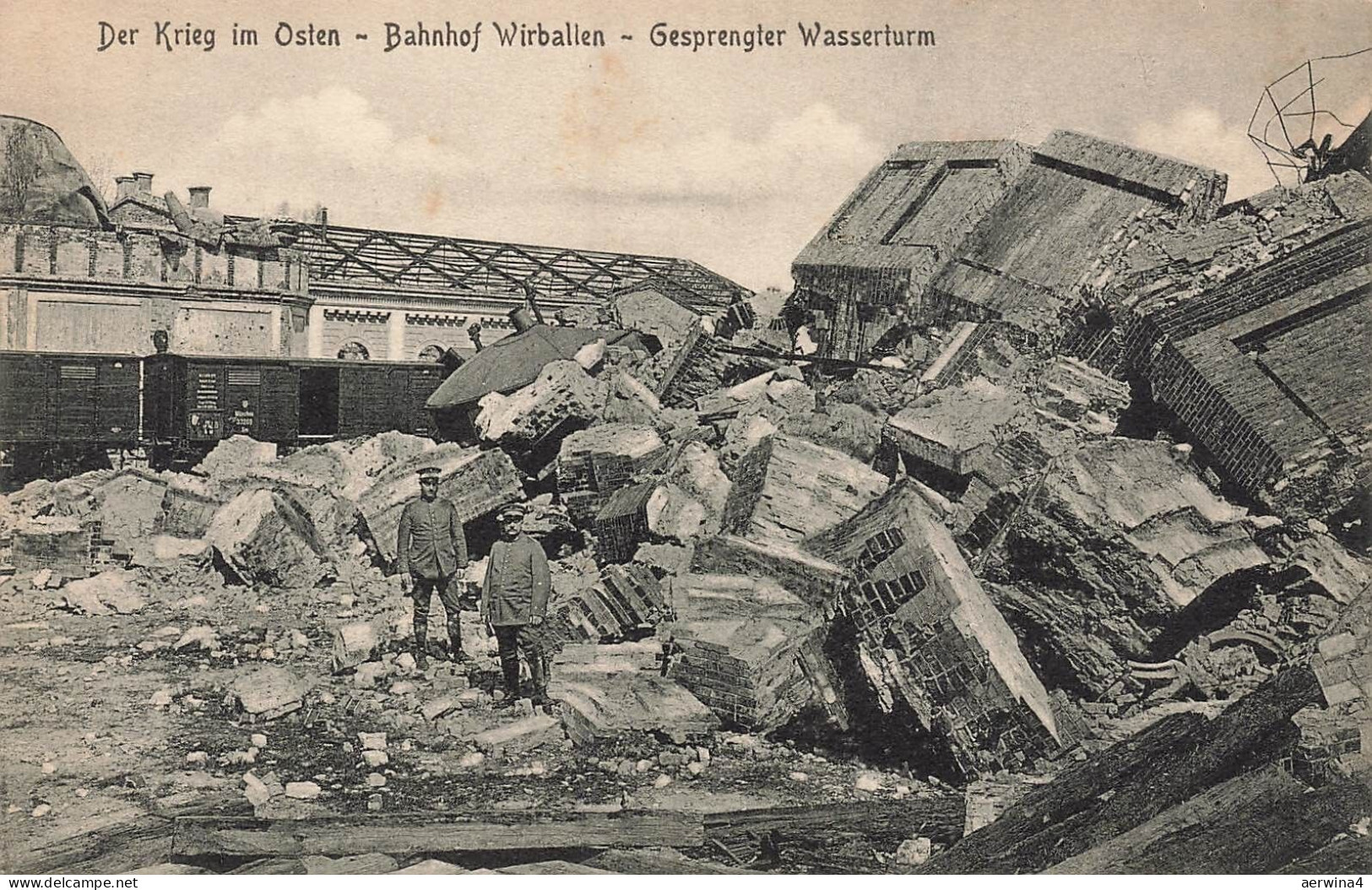 Soldaten am Gesprengten Wasserturm, Bahnhof Wirballen Virbalis Litauen AK 1917