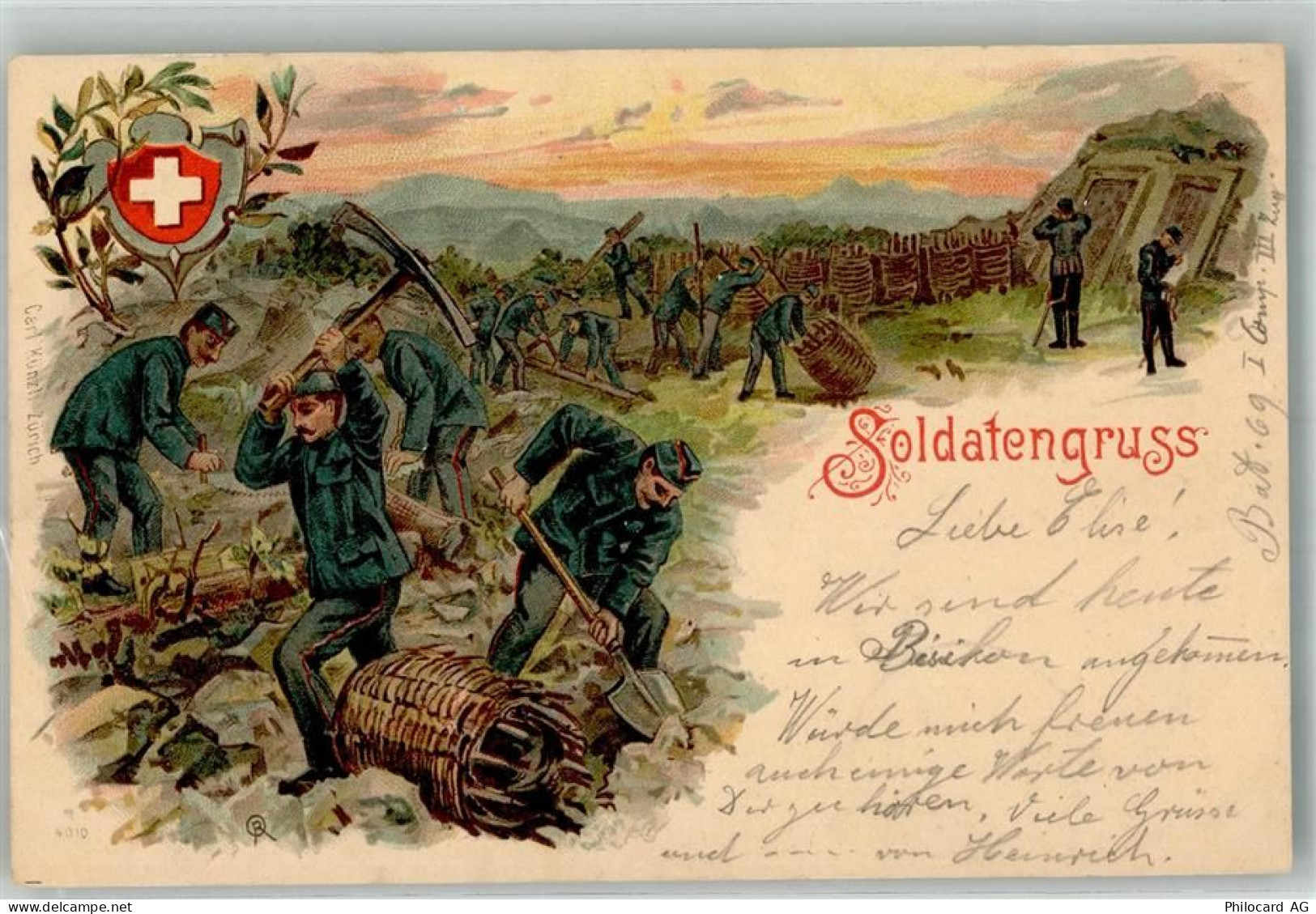 Soldatengruss Verlag Künzli 4010 Pioniere baim Bauen Militär Schweiz 190... - 13997343
