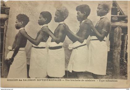 Océanie - Salomon - Mission des Salomon Septentrionales - Une brochette de cuisiniers - Type mélanésien - Carte Postale