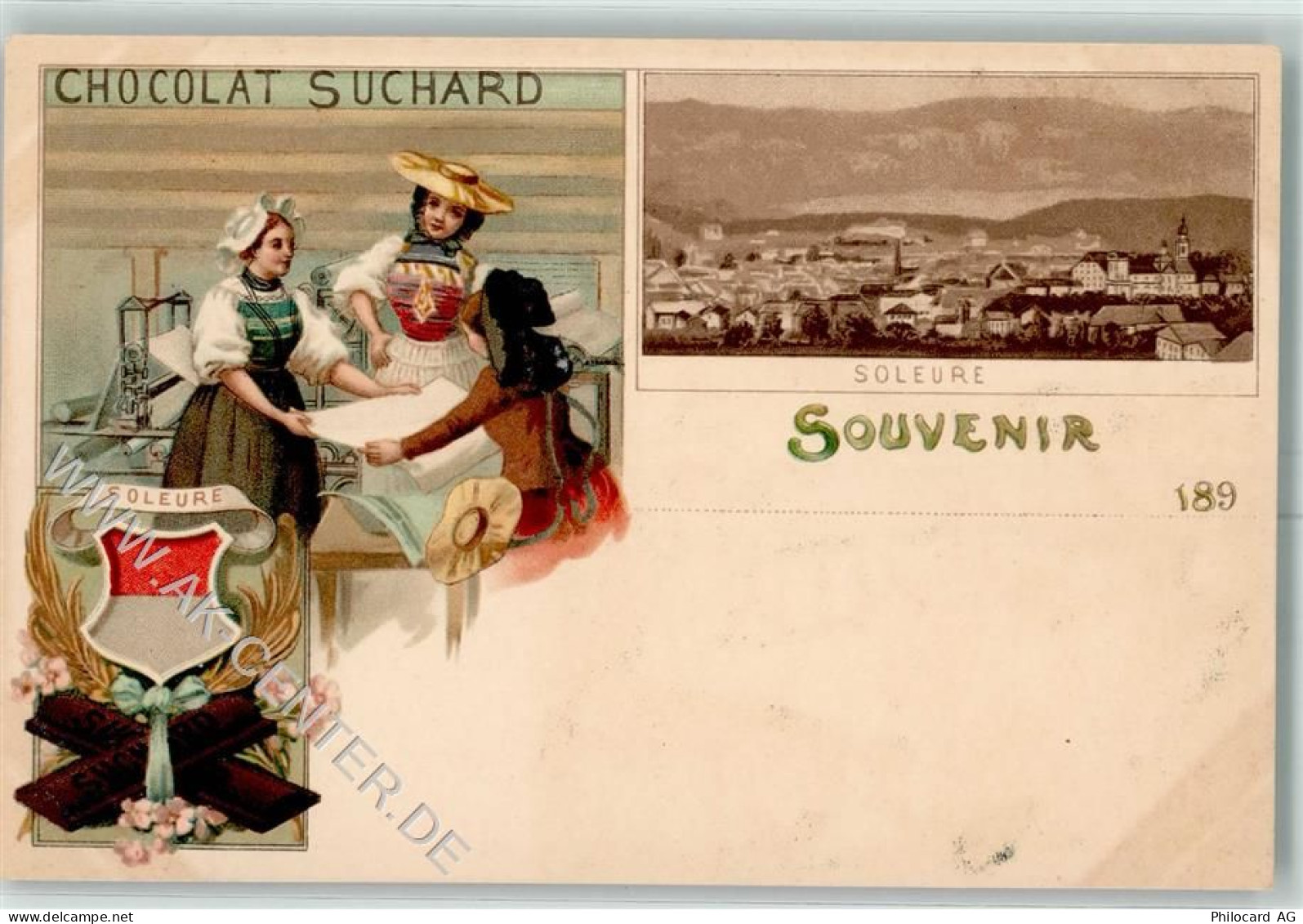 Solothurn Soleure Wappen Berufe Plätterei Suchard Schokolade 1898 Lithog... - 13417325