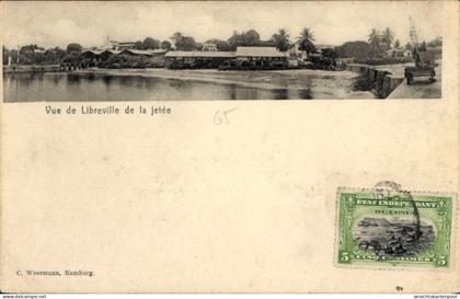 CPA Libreville Gabun, Panorama von Hafenansicht, C. Woermann, Hamburg