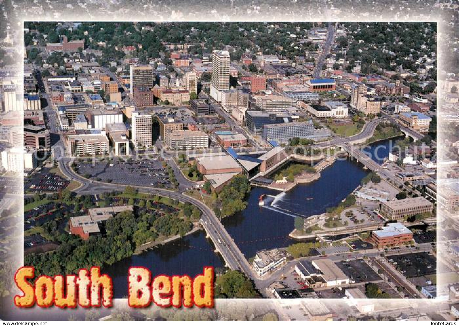 South Bend Indiana Downtown South Bend and St Joseph River Air view