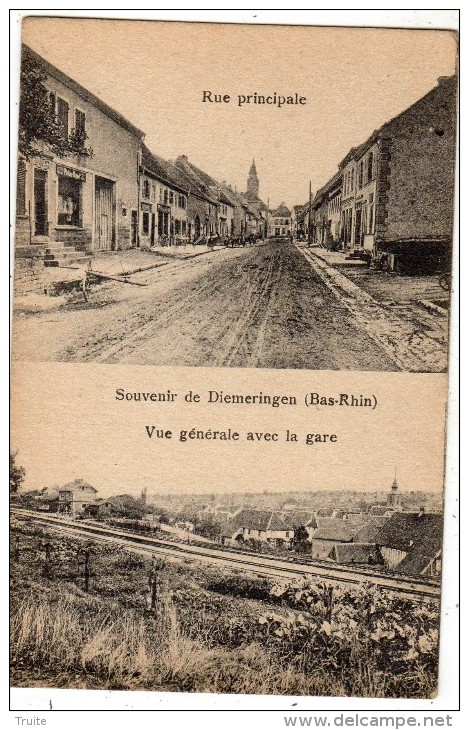 SOUVENIR DE DIEMERINGEN DOUBLE VUES RUE PRINCIPALE + VUE GENERALE AVEC LA GARE